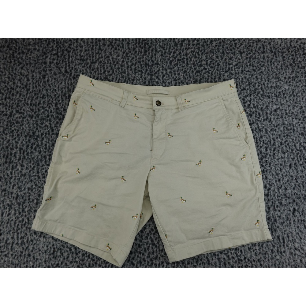 Duck Head Chino Shorts Mens 35 Khaki Embroidered Mallard Duck Cotton Stretch